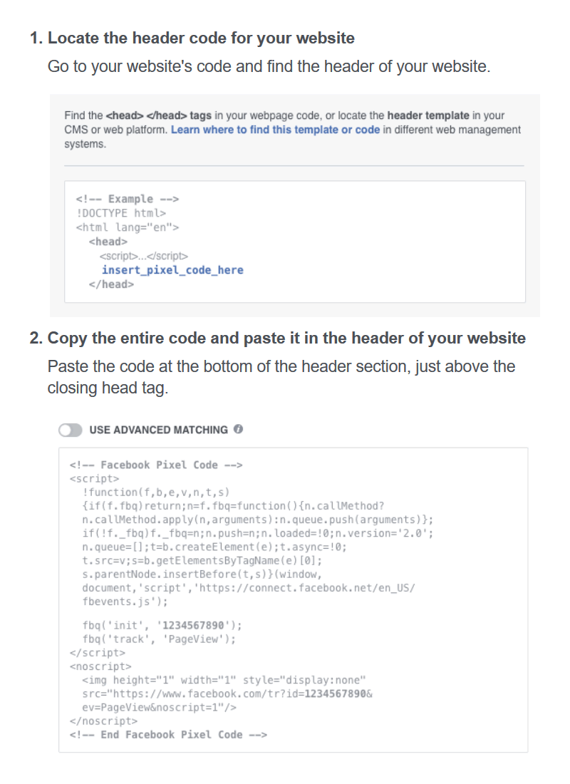 Facebook Pixel Code Instructions